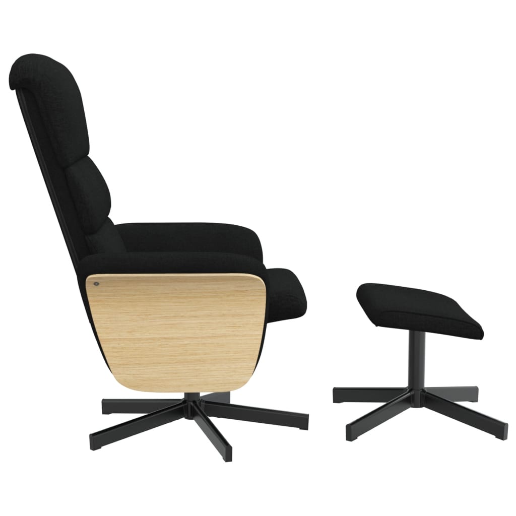 vidaXL Scaun extensibil cu taburet, negru, material textil vidaXL Scaun extensibil cu taburet, negru, material textil
