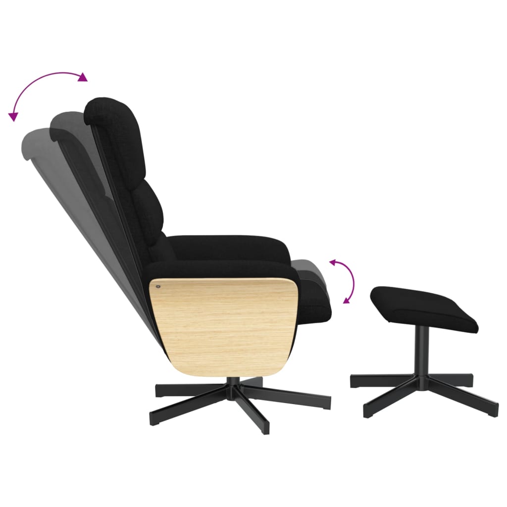 vidaXL Scaun extensibil cu taburet, negru, material textil vidaXL Scaun extensibil cu taburet, negru, material textil