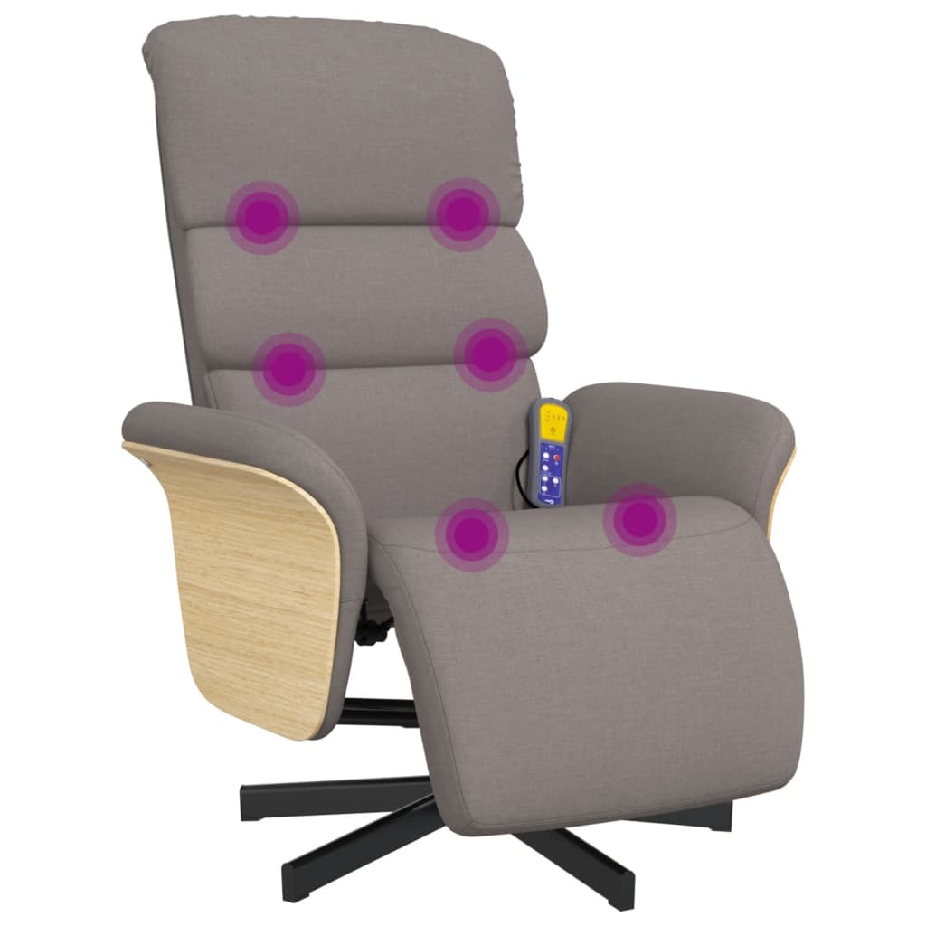 vidaXL Fotoliu masaj rabatabil cu suport picioare, gri taupe, textil
