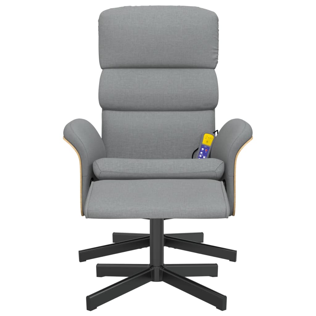 vidaXL Fotoliu de masaj rabatabil cu taburet, gri deschis, textil vidaXL Fotoliu de masaj rabatabil cu taburet, gri deschis, textil