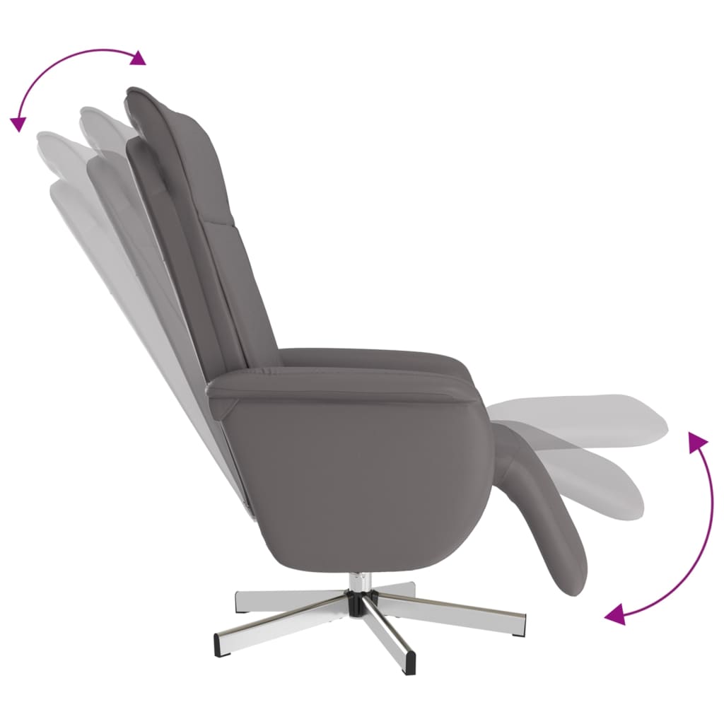 vidaXL Fotoliu rabatabil cu suport de picioare, gri, piele ecologică vidaXL Fotoliu rabatabil cu suport de picioare, gri, piele ecologică