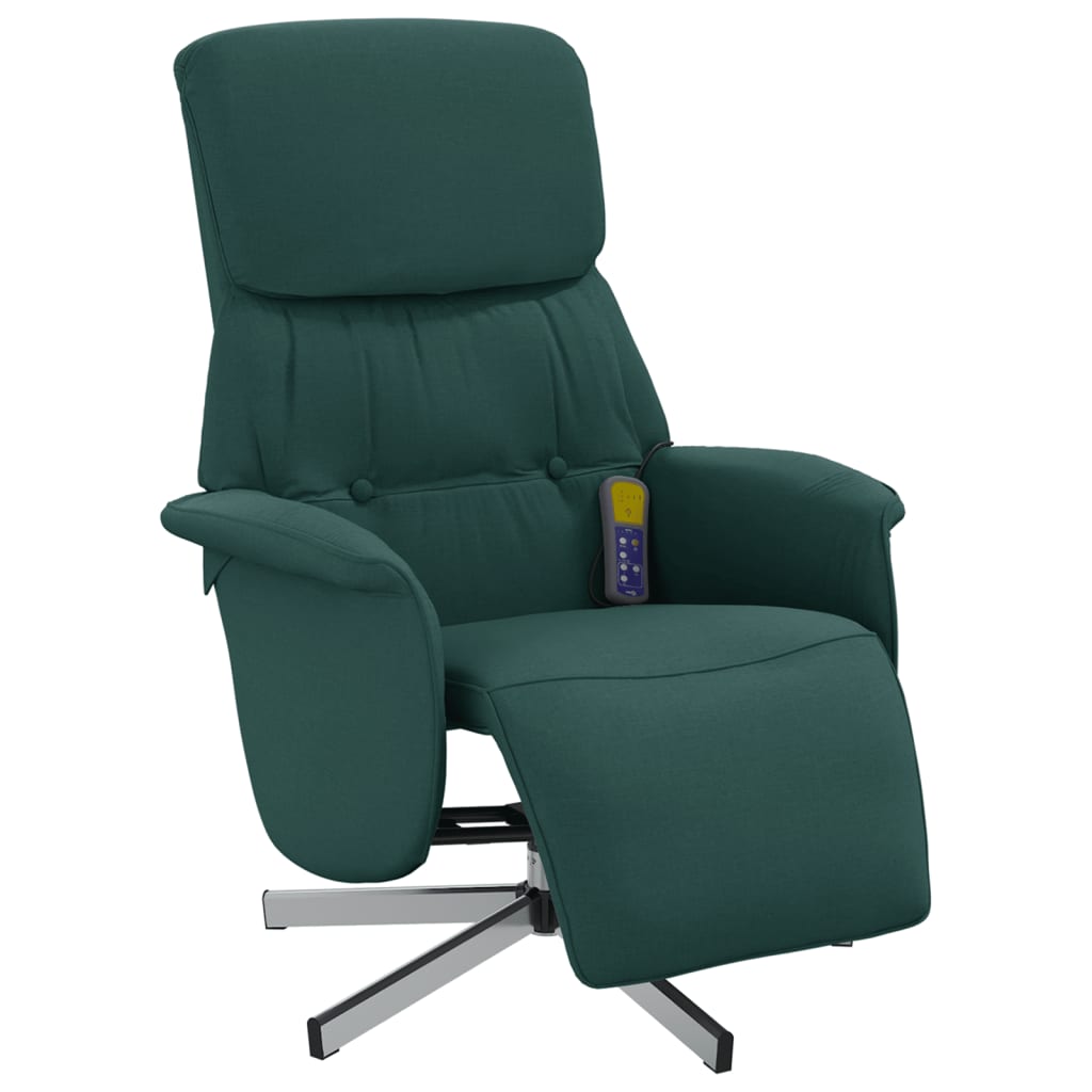 vidaXL Fotoliu masaj rabatabil cu suport picioare verde închis textil