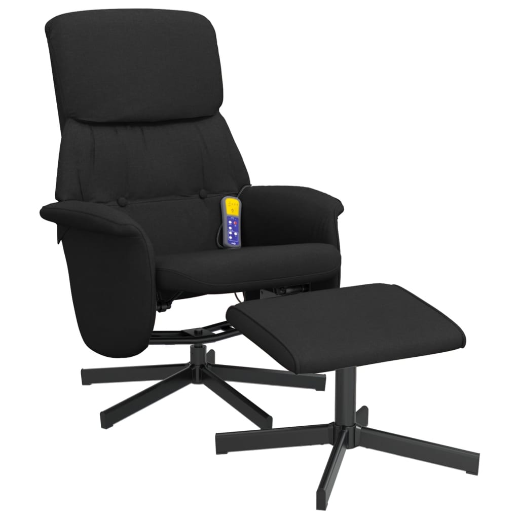 vidaXL Scaun rabatabil cu taburet, negru, material textil vidaXL Scaun rabatabil cu taburet, negru, material textil