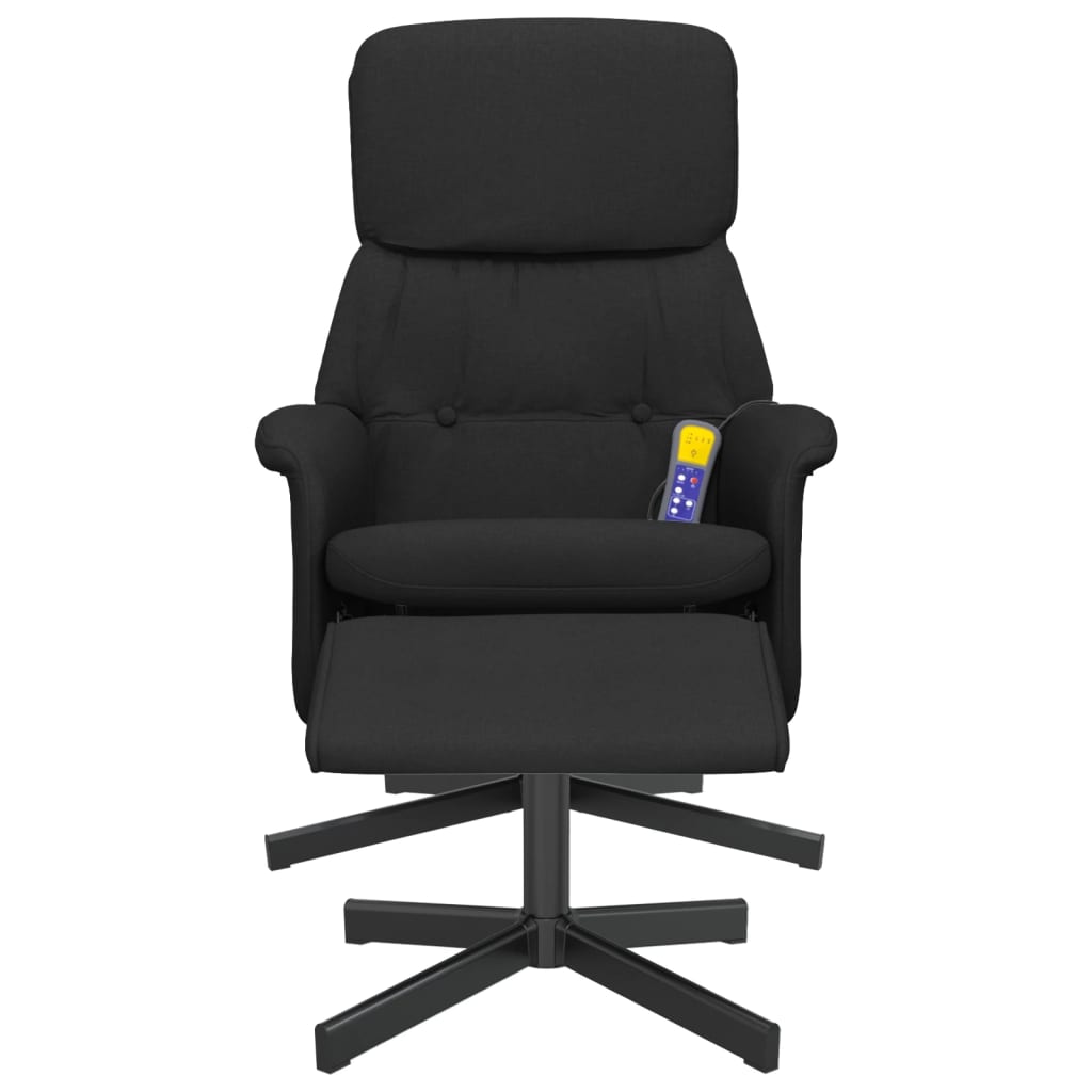vidaXL Scaun rabatabil cu taburet, negru, material textil vidaXL Scaun rabatabil cu taburet, negru, material textil