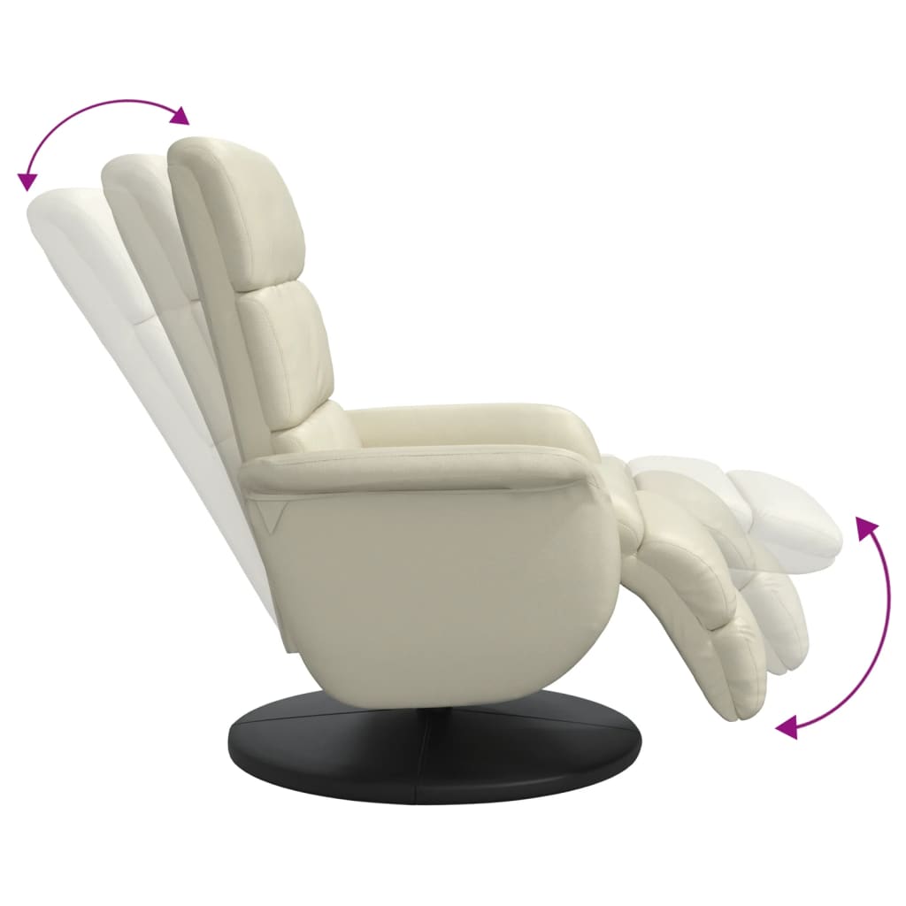 vidaXL Fotoliu rabatabil cu suport de picioare, crem, piele ecologică