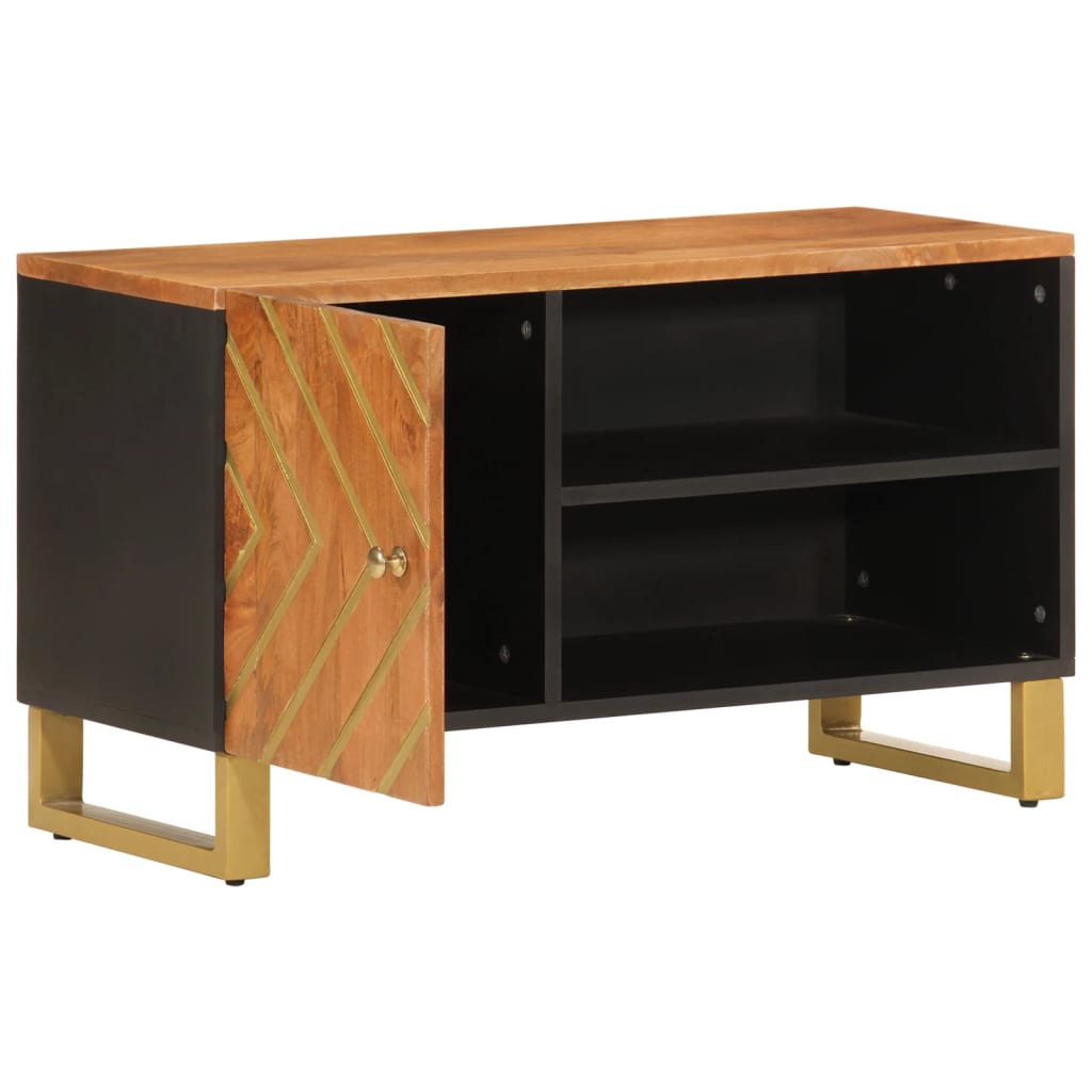 vidaXL Dulap TV, maro și negru, 80x31,5x46 cm, lemn masiv de mango