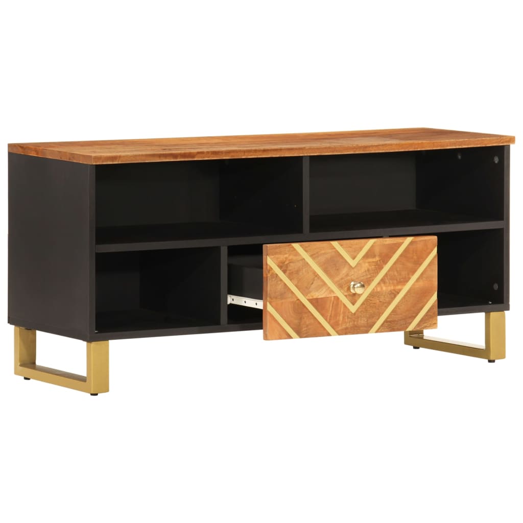 vidaXL Dulap TV, maro și negru, 100x33,5x46 cm, lemn masiv de mango