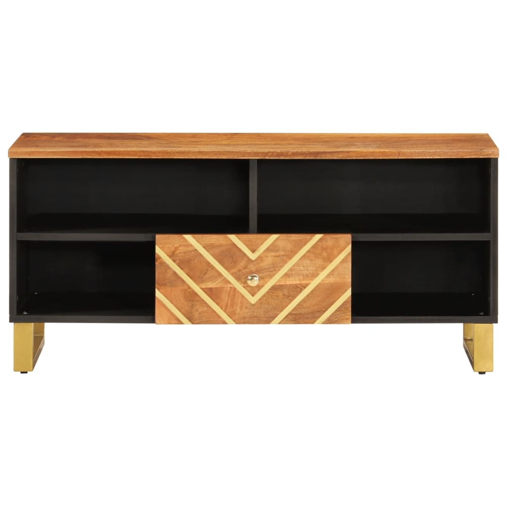 vidaXL Dulap TV, maro și negru, 100x33,5x46 cm, lemn masiv de mango