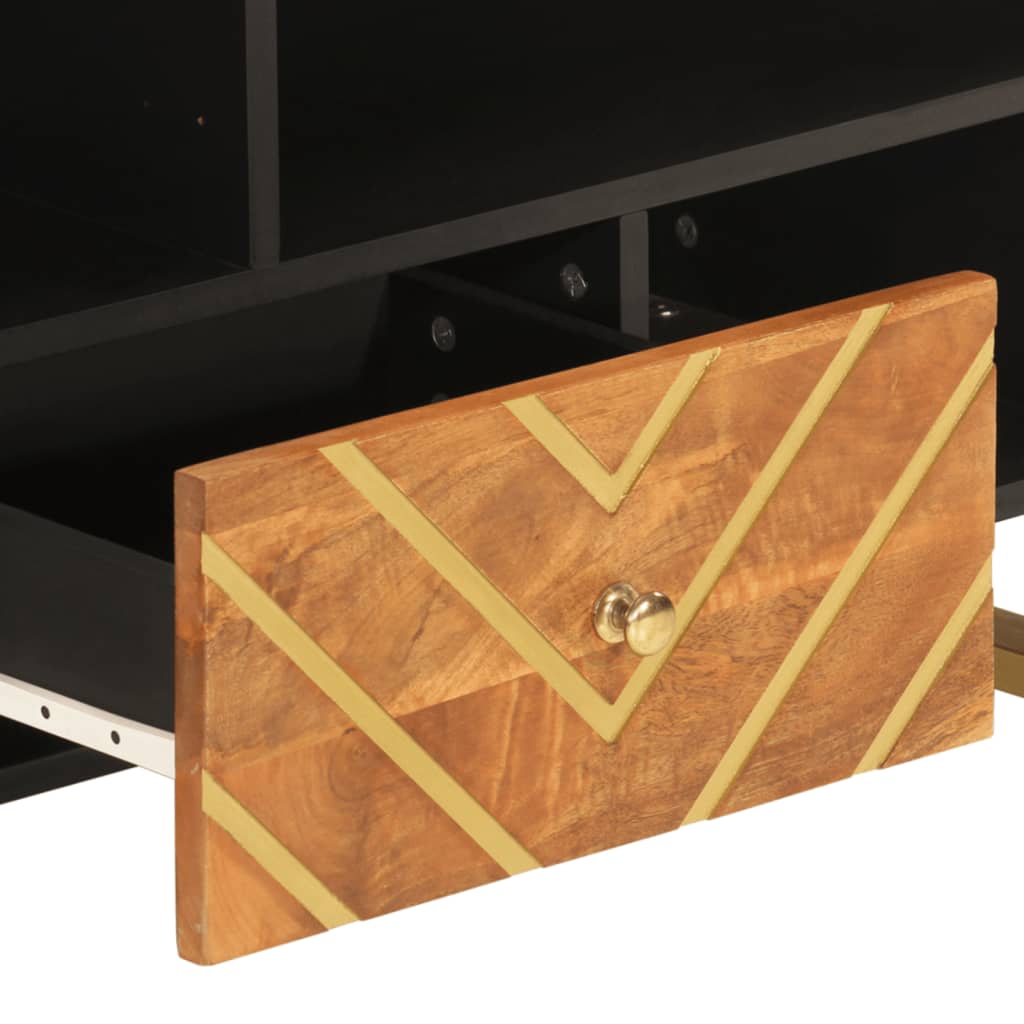vidaXL Dulap TV, maro și negru, 100x33,5x46 cm, lemn masiv de mango