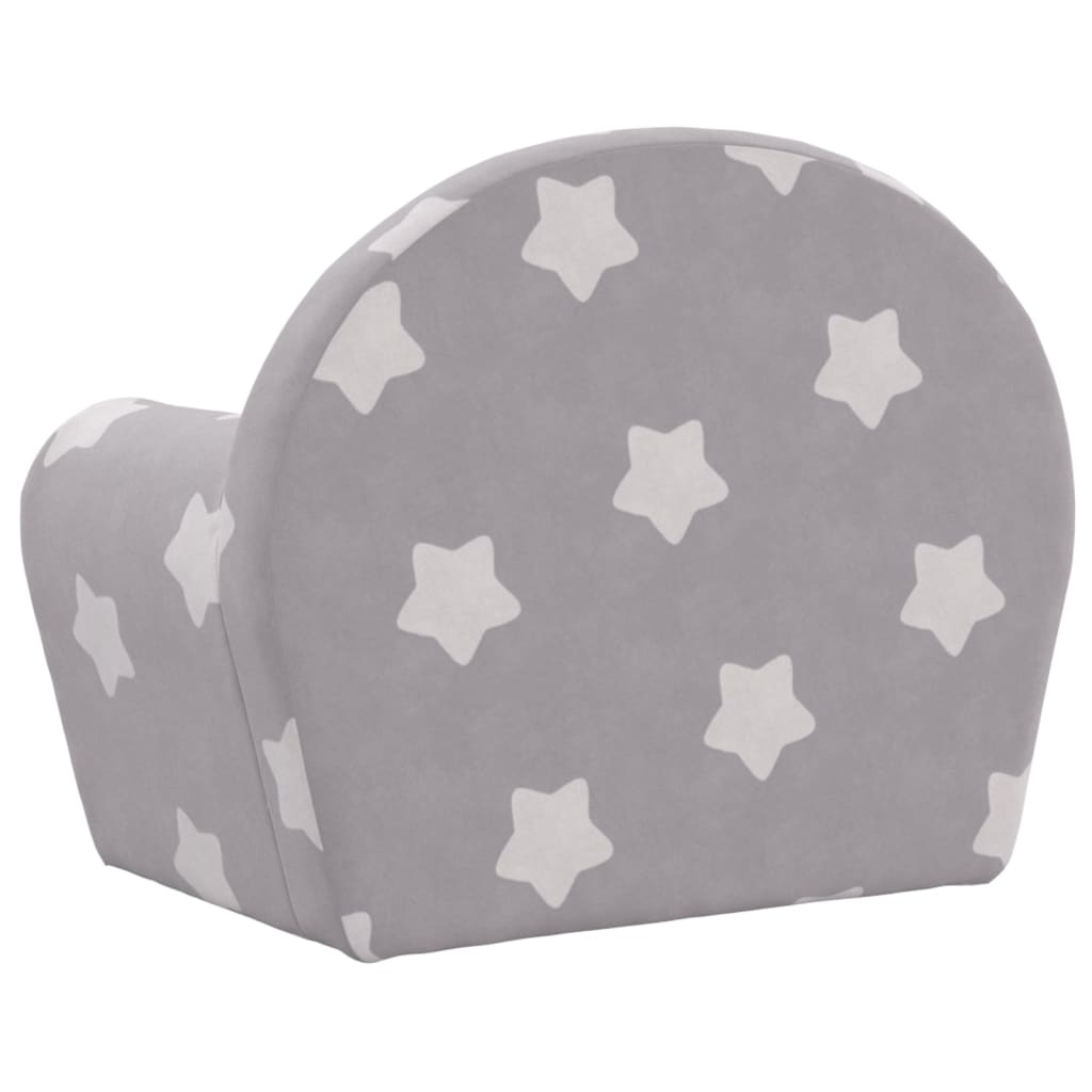 vidaXL Canapea extensibilă de copii, gri deschis cu stele, pluș moale vidaXL Canapea extensibilă de copii, gri deschis cu stele, pluș moale