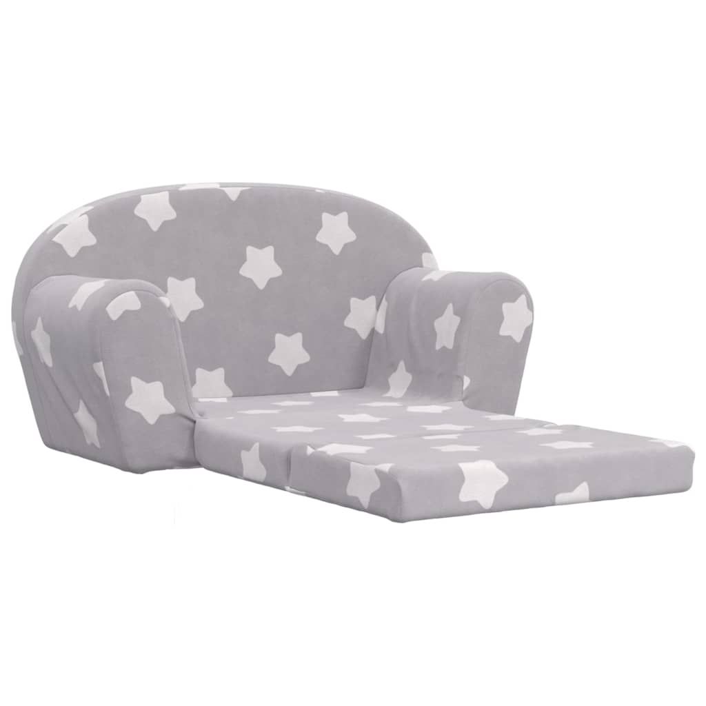 vidaXL Canapea extensibilă copii 2 locuri gri deschis/stele pluș moale vidaXL Canapea extensibilă copii 2 locuri gri deschis/stele pluș moale