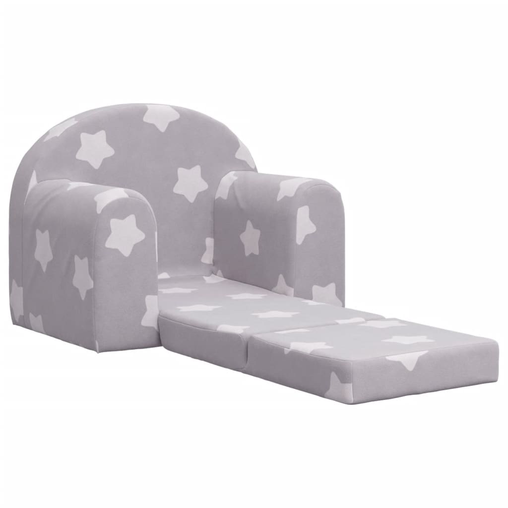 vidaXL Canapea extensibilă de copii, gri deschis cu stele, pluș moale vidaXL Canapea extensibilă de copii, gri deschis cu stele, pluș moale