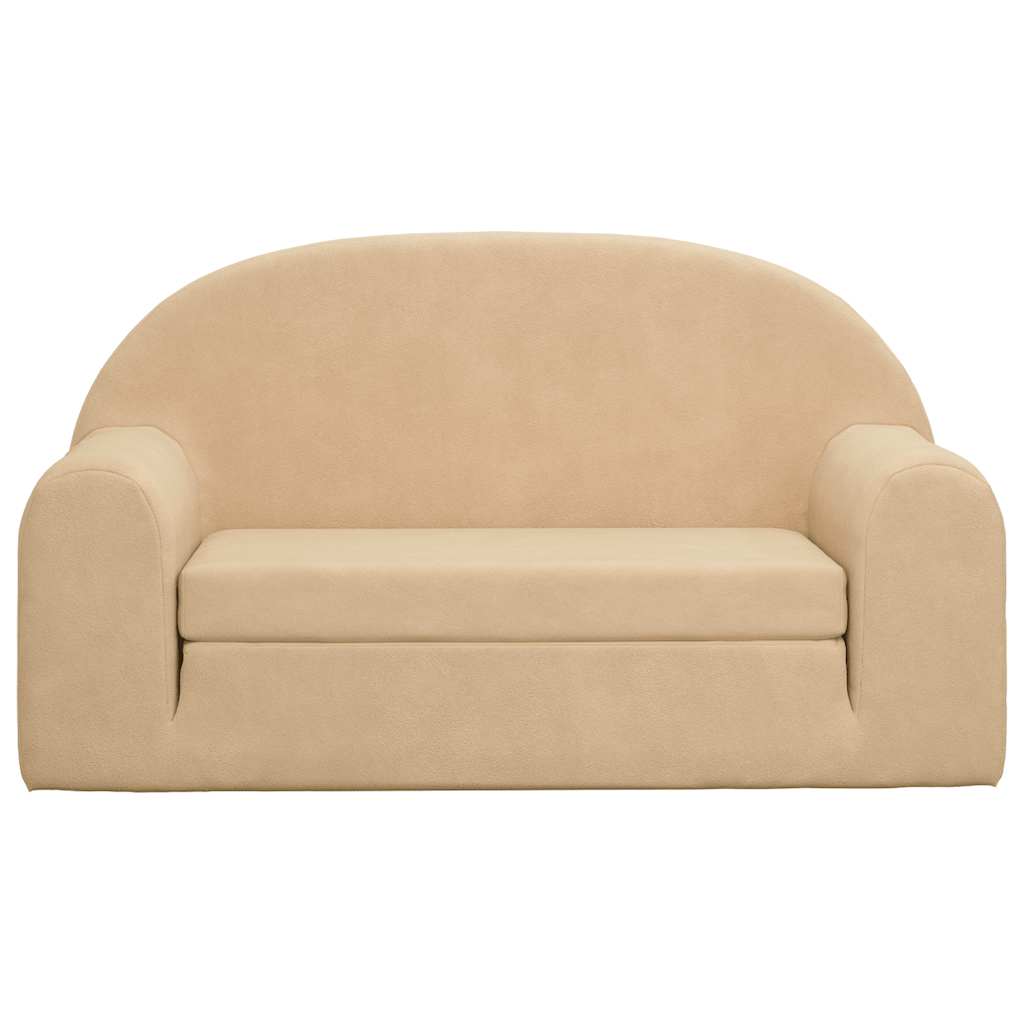 vidaXL Canapea extensibilă de copii cu 2 locuri, crem, pluș moale