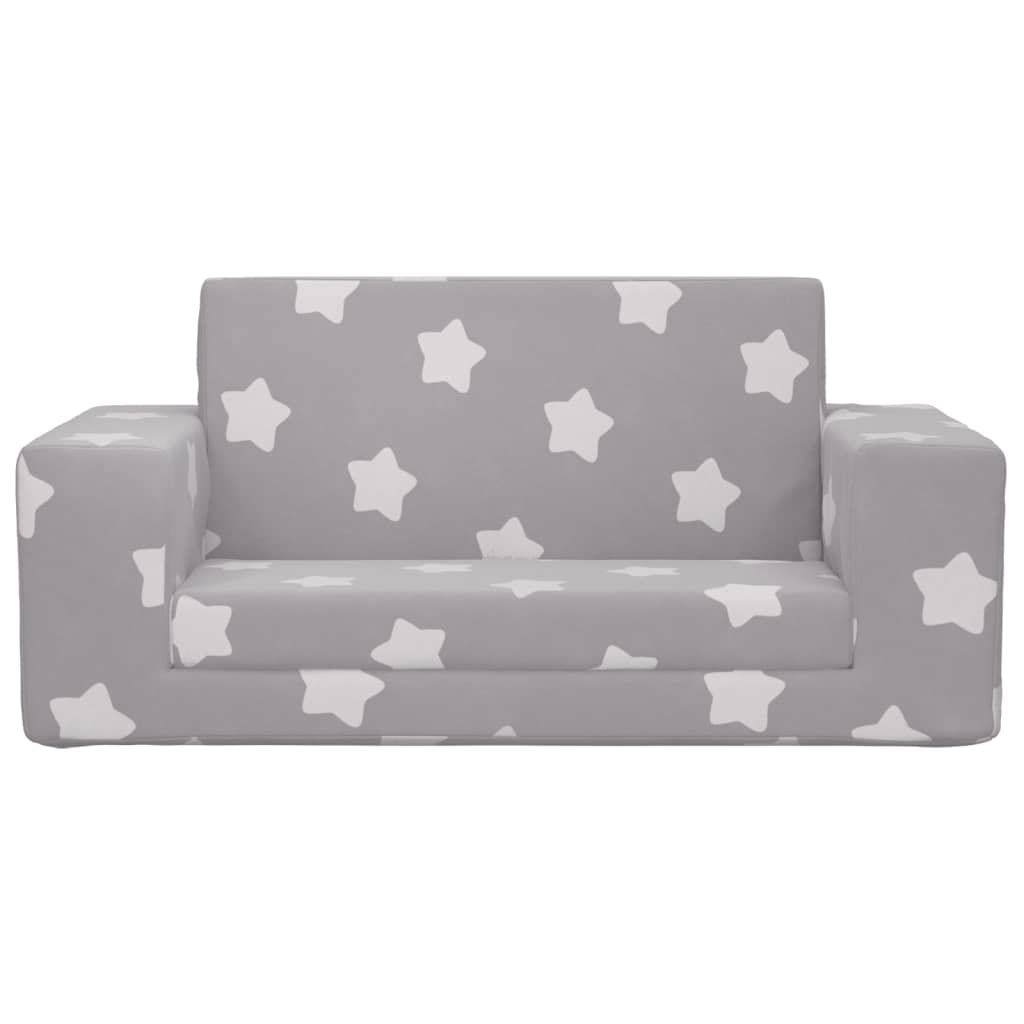 vidaXL Canapea extensibilă copii 2 locuri gri deschis/stele pluș moale vidaXL Canapea extensibilă copii 2 locuri gri deschis/stele pluș moale