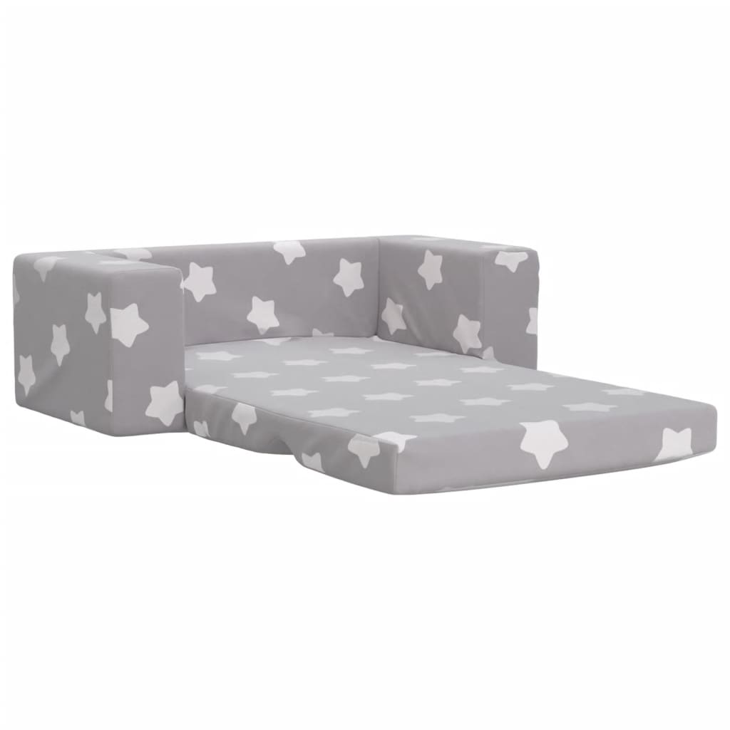 vidaXL Canapea extensibilă copii 2 locuri gri deschis/stele pluș moale vidaXL Canapea extensibilă copii 2 locuri gri deschis/stele pluș moale
