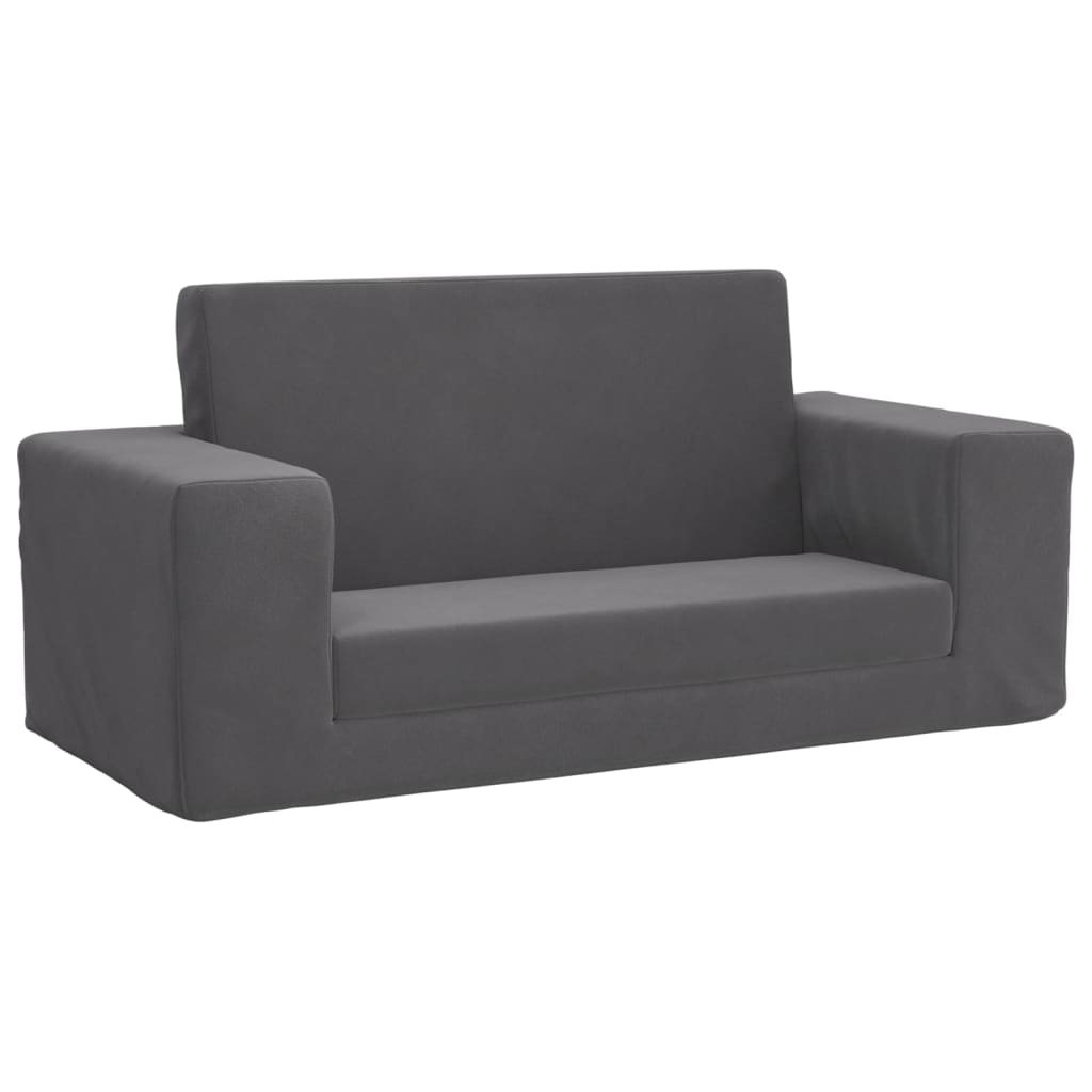 vidaXL Canapea extensibilă de copii cu 2 locuri, antracit, pluș moale vidaXL Canapea extensibilă de copii cu 2 locuri, antracit, pluș moale