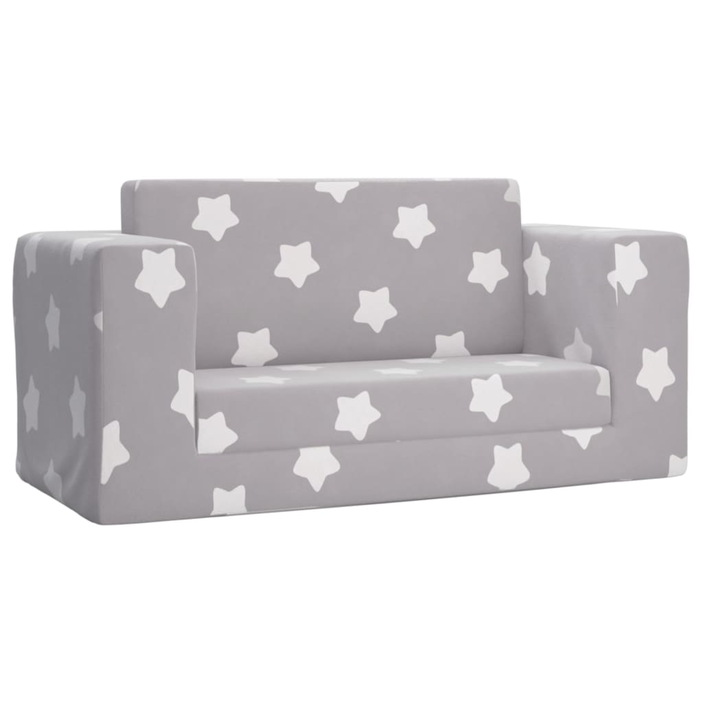 vidaXL Canapea extensibilă copii 2 locuri gri deschis/stele pluș moale vidaXL Canapea extensibilă copii 2 locuri gri deschis/stele pluș moale