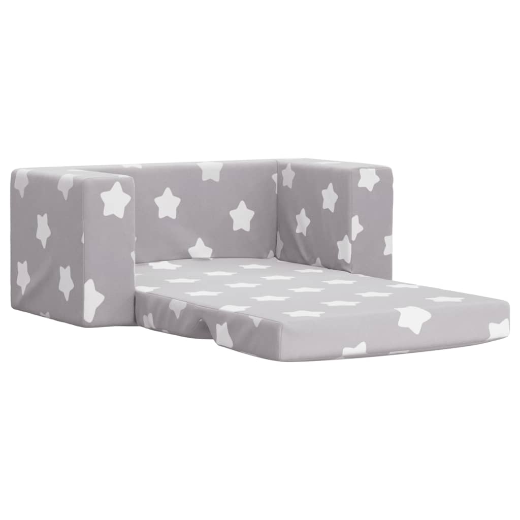vidaXL Canapea extensibilă copii 2 locuri gri deschis/stele pluș moale vidaXL Canapea extensibilă copii 2 locuri gri deschis/stele pluș moale