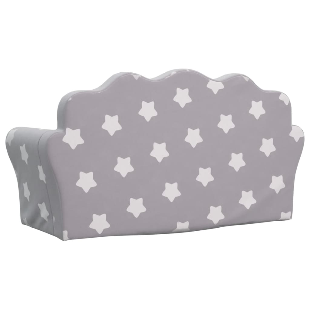 vidaXL Canapea de copii cu 2 locuri, gri deschis cu stele, pluș moale vidaXL Canapea de copii cu 2 locuri, gri deschis cu stele, pluș moale