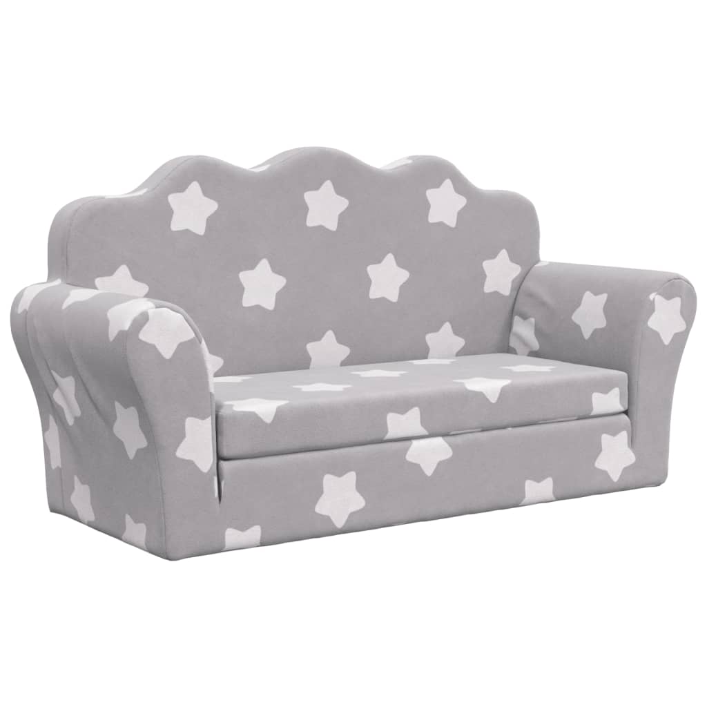 vidaXL Canapea extensibilă copii 2 locuri gri deschis/stele pluș moale vidaXL Canapea extensibilă copii 2 locuri gri deschis/stele pluș moale
