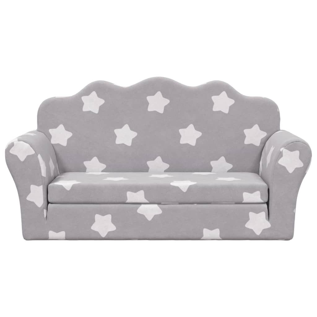 vidaXL Canapea extensibilă copii 2 locuri gri deschis/stele pluș moale vidaXL Canapea extensibilă copii 2 locuri gri deschis/stele pluș moale