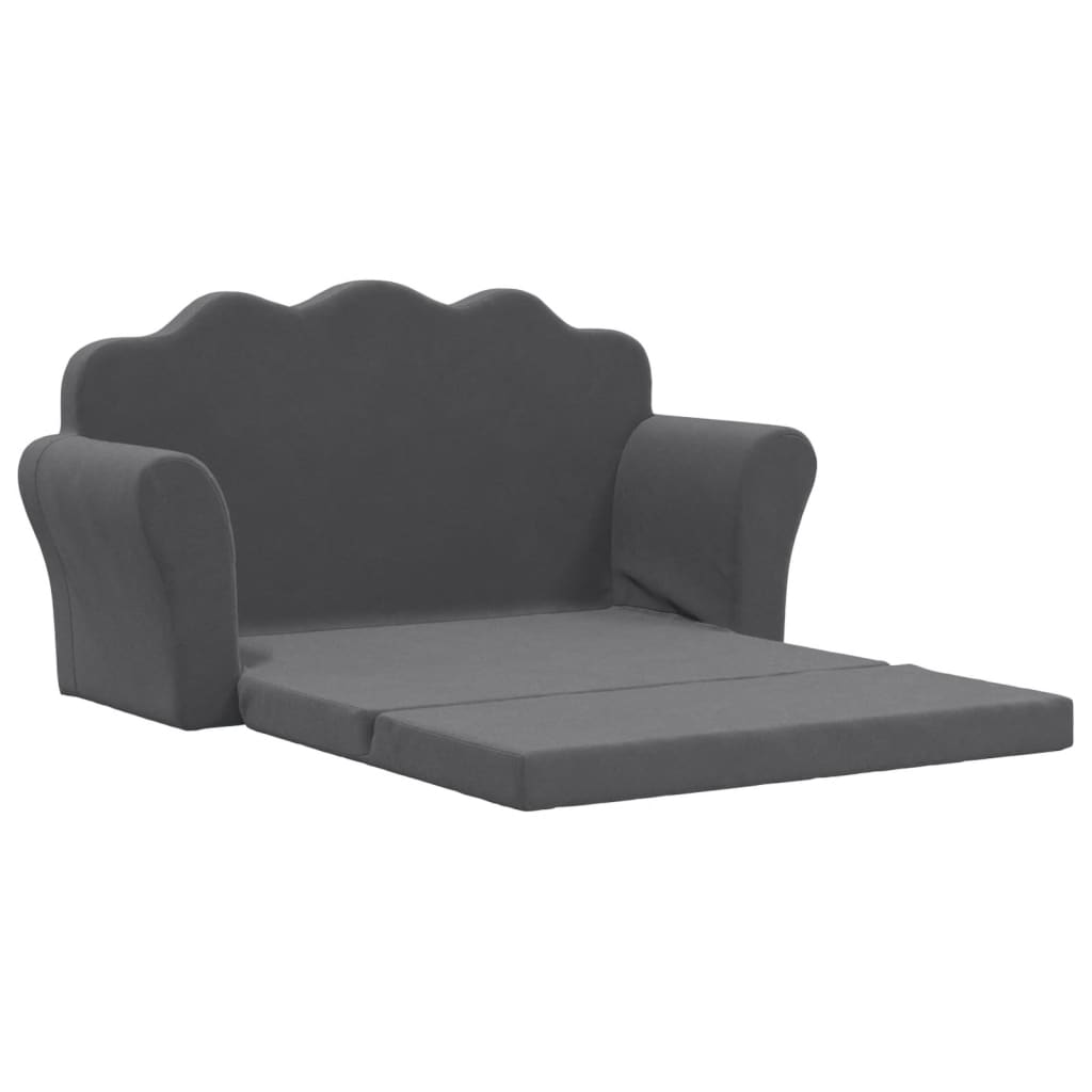 vidaXL Canapea extensibilă de copii cu 2 locuri, antracit, pluș moale vidaXL Canapea extensibilă de copii cu 2 locuri, antracit, pluș moale