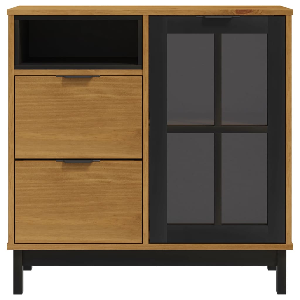 vidaXL Servantă cu ușă din sticlă „FLAM” 80x40x80 cm, lemn masiv pin vidaXL Servantă cu ușă din sticlă „FLAM” 80x40x80 cm, lemn masiv pin
