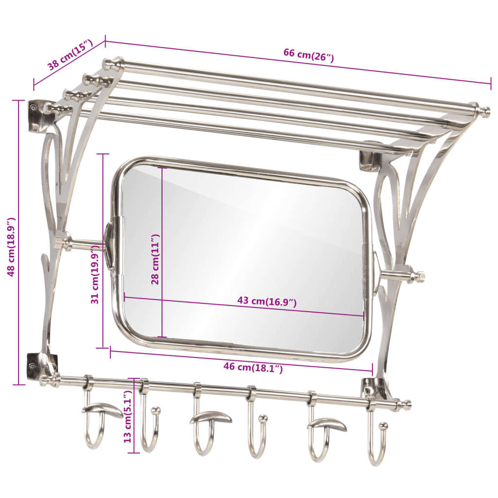 vidaXL Suport bagaj cu umerașe/oglindă, montat pe perete, aluminiu vidaXL Suport bagaj cu umerașe/oglindă, montat pe perete, aluminiu