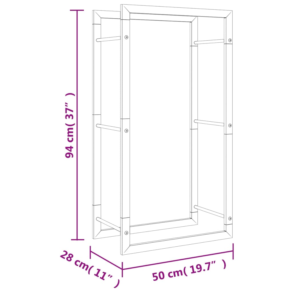 vidaXL Suport pentru lemne de foc, 50x28x94 cm, oțel inoxidabil vidaXL Suport pentru lemne de foc, 50x28x94 cm, oțel inoxidabil