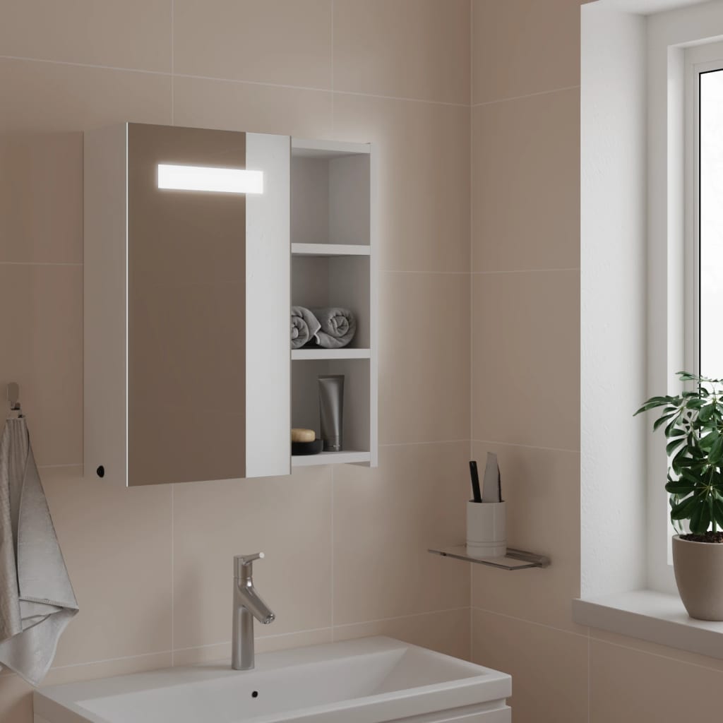 vidaXL Dulap cu oglindă de baie cu lumină LED, alb, 45x13x52 cm vidaXL Dulap cu oglindă de baie cu lumină LED, alb, 45x13x52 cm