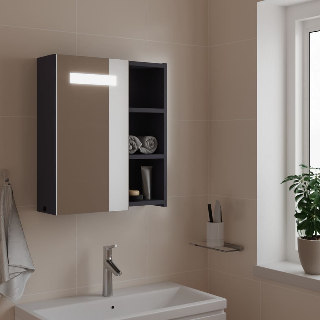 vidaXL Dulap cu oglindă de baie cu lumină LED, gri, 45x13x52 cm vidaXL Dulap cu oglindă de baie cu lumină LED, gri, 45x13x52 cm