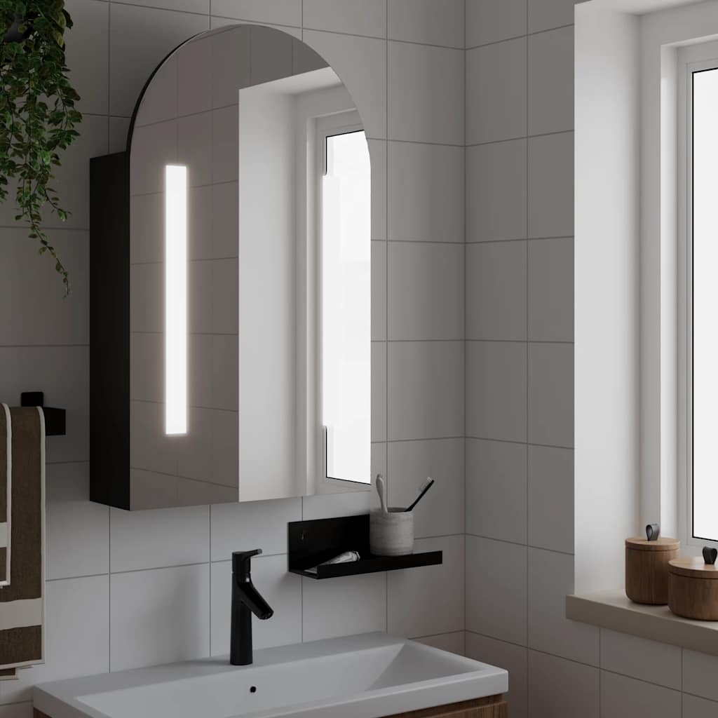 vidaXL Dulap cu oglindă de baie cu LED, negru, 42x13x70 cm, arcuit vidaXL Dulap cu oglindă de baie cu LED, negru, 42x13x70 cm, arcuit