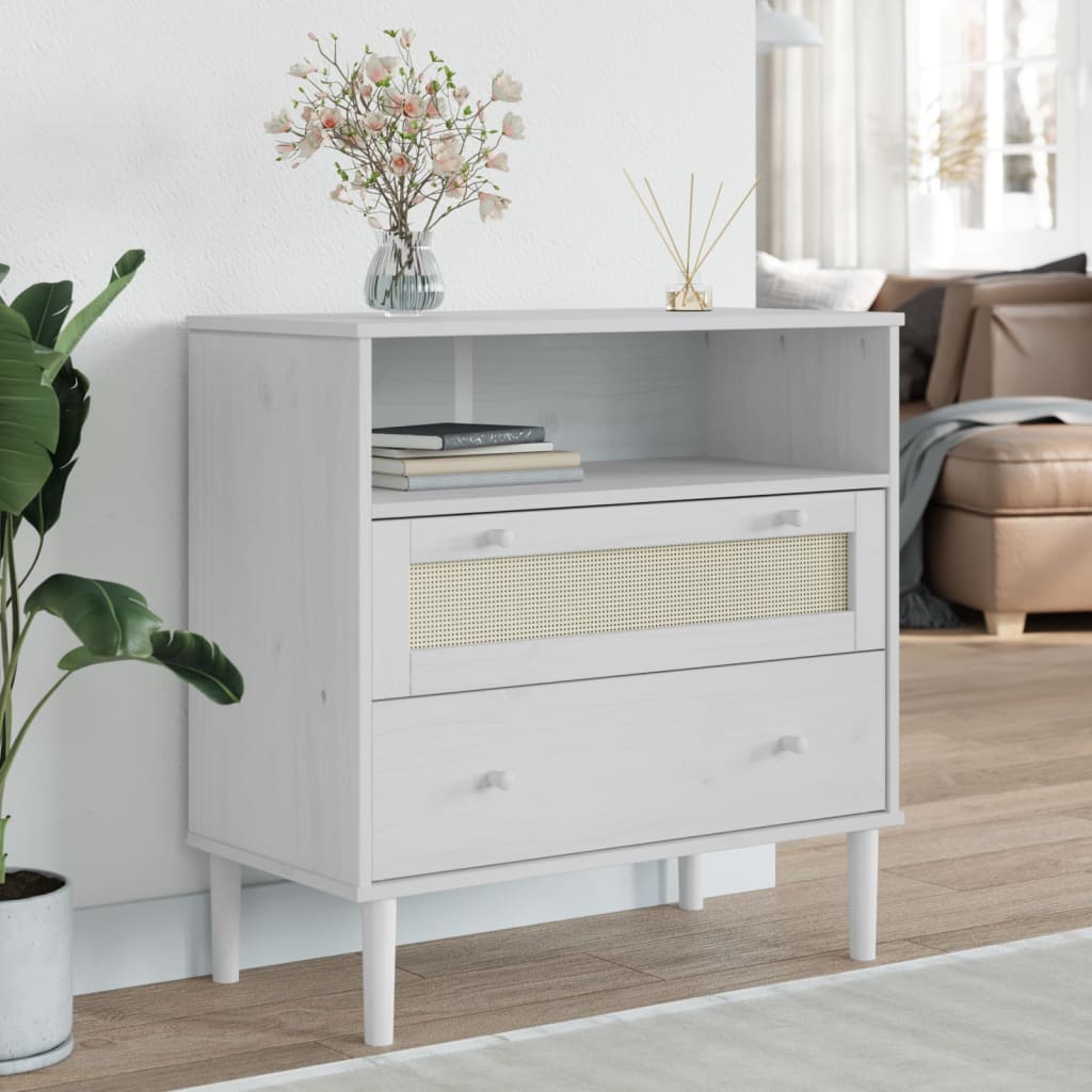 vidaXL Servantă SENJA, aspect ratan alb, 80x40x80 cm, lemn masiv pin vidaXL Servantă SENJA, aspect ratan alb, 80x40x80 cm, lemn masiv pin