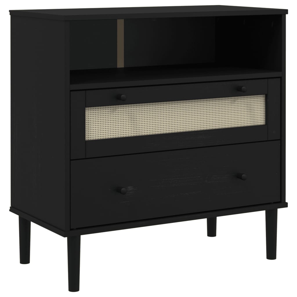 vidaXL Servantă SENJA, aspect ratan negru, 80x40x80 cm, lemn masiv pin
