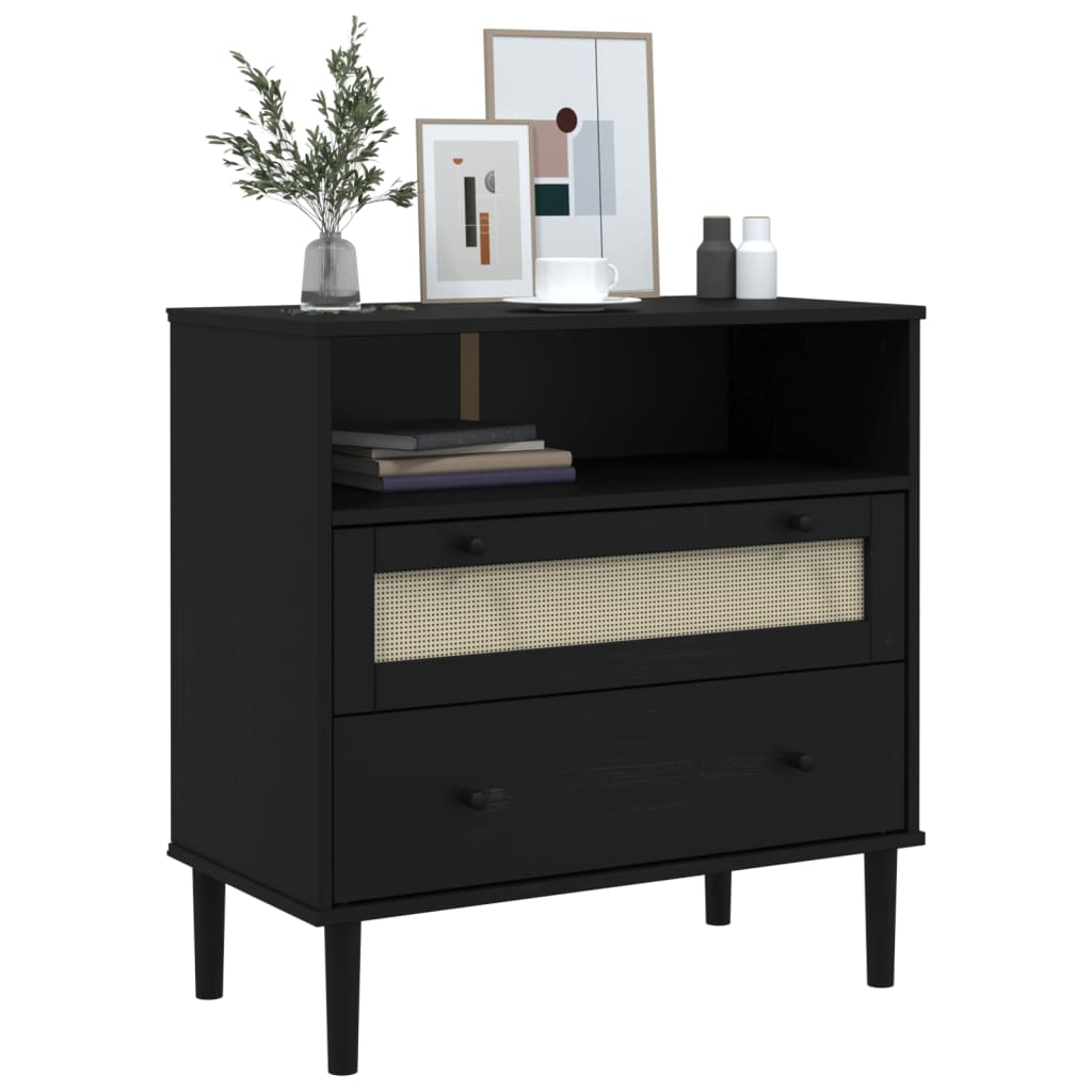 vidaXL Servantă SENJA, aspect ratan negru, 80x40x80 cm, lemn masiv pin