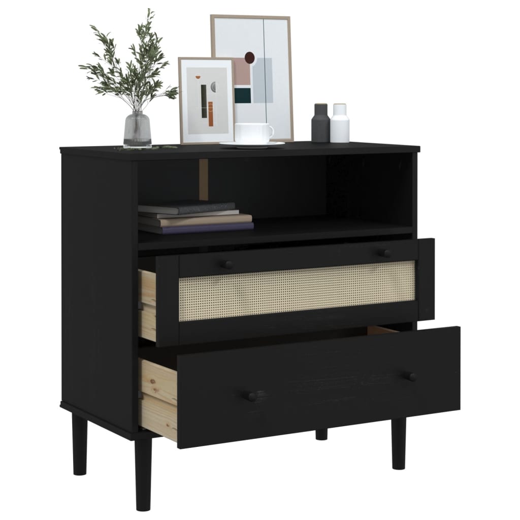 vidaXL Servantă SENJA, aspect ratan negru, 80x40x80 cm, lemn masiv pin