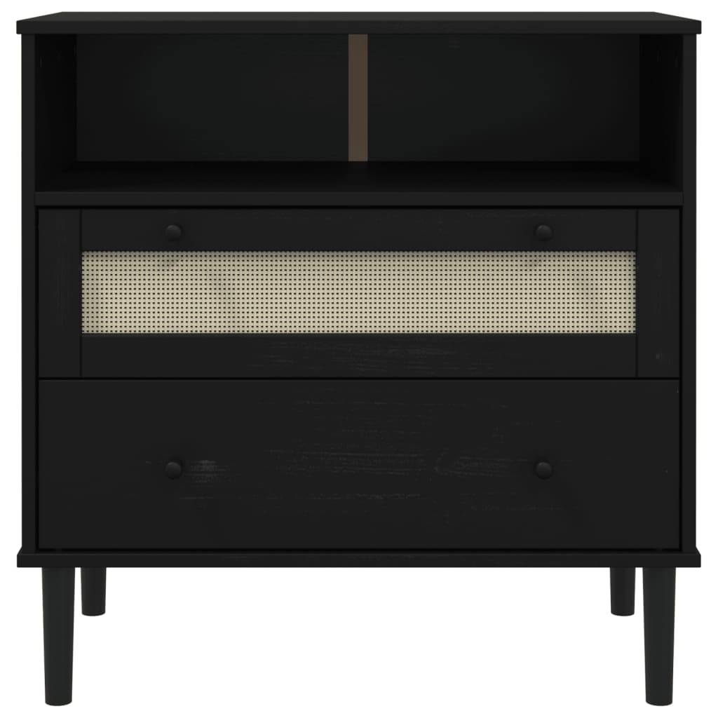 vidaXL Servantă SENJA, aspect ratan negru, 80x40x80 cm, lemn masiv pin