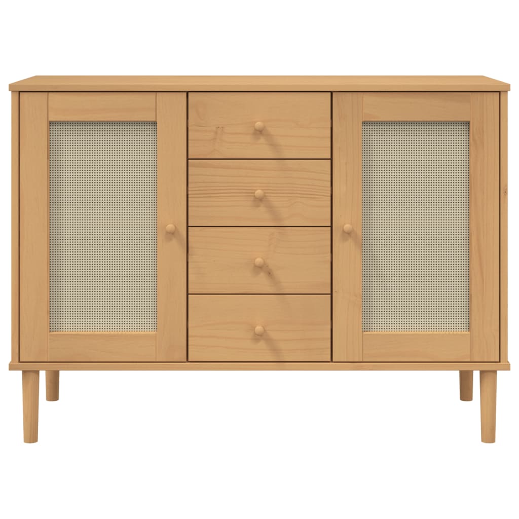 vidaXL Servantă SENJA, aspect ratan maro, 112x40x80 cm, lemn masiv pin vidaXL Servantă SENJA, aspect ratan maro, 112x40x80 cm, lemn masiv pin