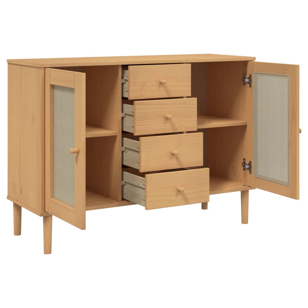 vidaXL Servantă SENJA, aspect ratan maro, 112x40x80 cm, lemn masiv pin vidaXL Servantă SENJA, aspect ratan maro, 112x40x80 cm, lemn masiv pin