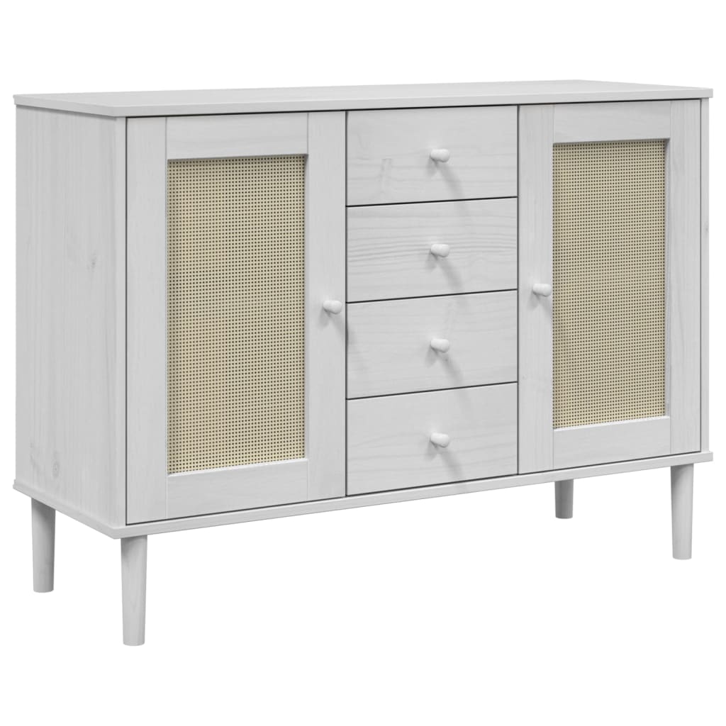 vidaXL Servantă SENJA, aspect ratan alb, 112x40x80 cm, lemn masiv pin vidaXL Servantă SENJA, aspect ratan alb, 112x40x80 cm, lemn masiv pin