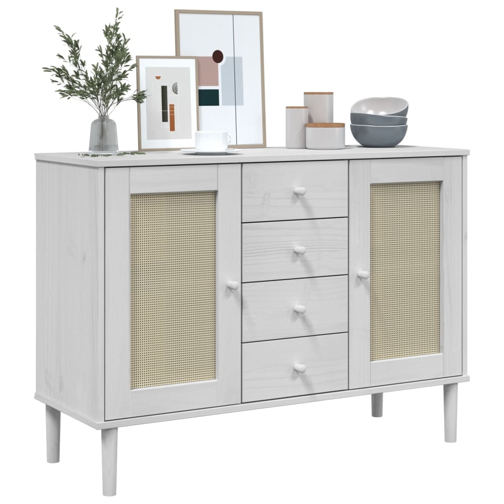 vidaXL Servantă SENJA, aspect ratan alb, 112x40x80 cm, lemn masiv pin vidaXL Servantă SENJA, aspect ratan alb, 112x40x80 cm, lemn masiv pin