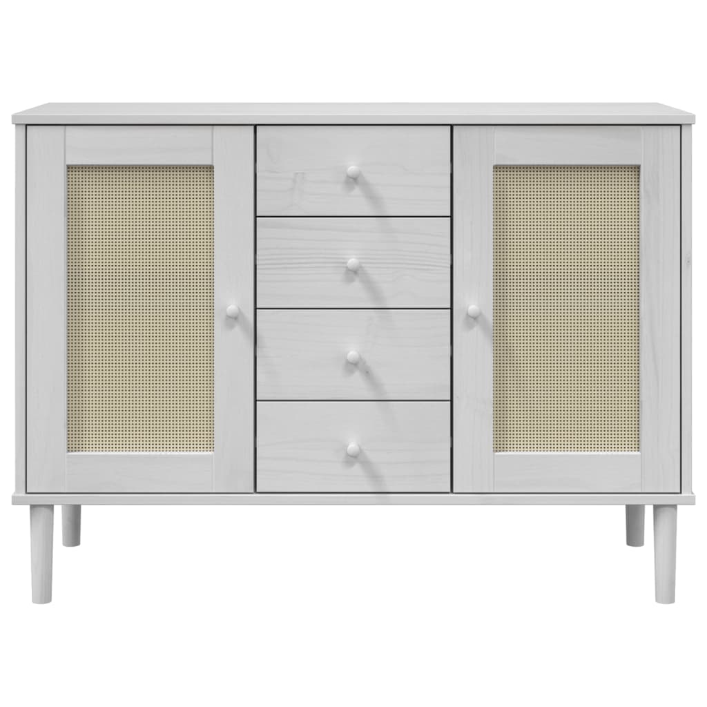 vidaXL Servantă SENJA, aspect ratan alb, 112x40x80 cm, lemn masiv pin vidaXL Servantă SENJA, aspect ratan alb, 112x40x80 cm, lemn masiv pin