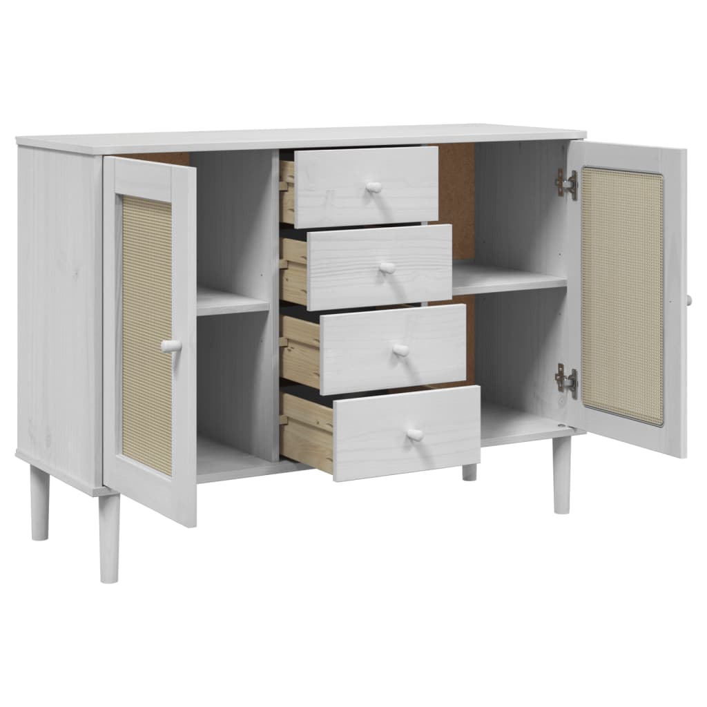 vidaXL Servantă SENJA, aspect ratan alb, 112x40x80 cm, lemn masiv pin vidaXL Servantă SENJA, aspect ratan alb, 112x40x80 cm, lemn masiv pin
