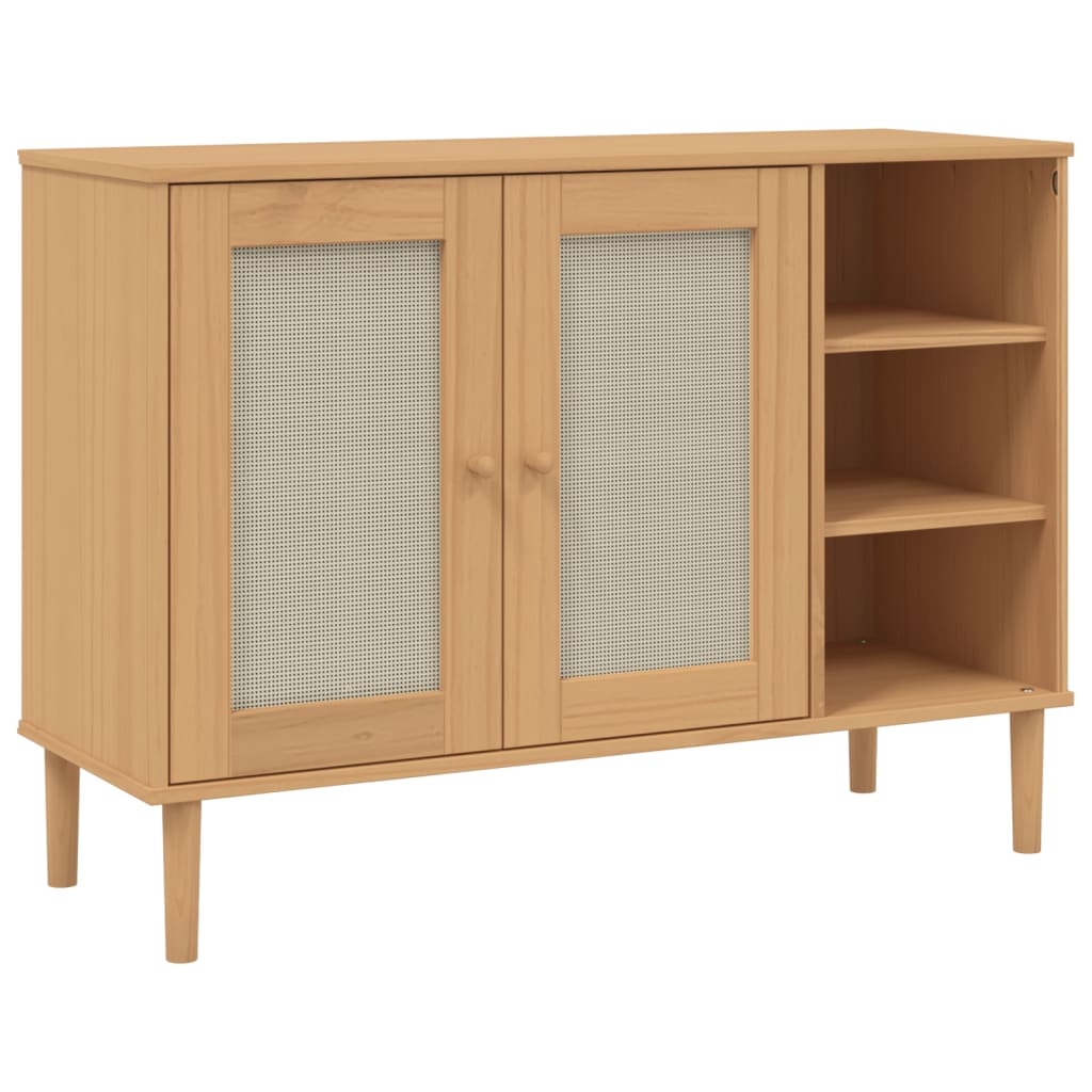 vidaXL Servantă SENJA, aspect ratan maro, 112x40x80 cm, lemn masiv pin