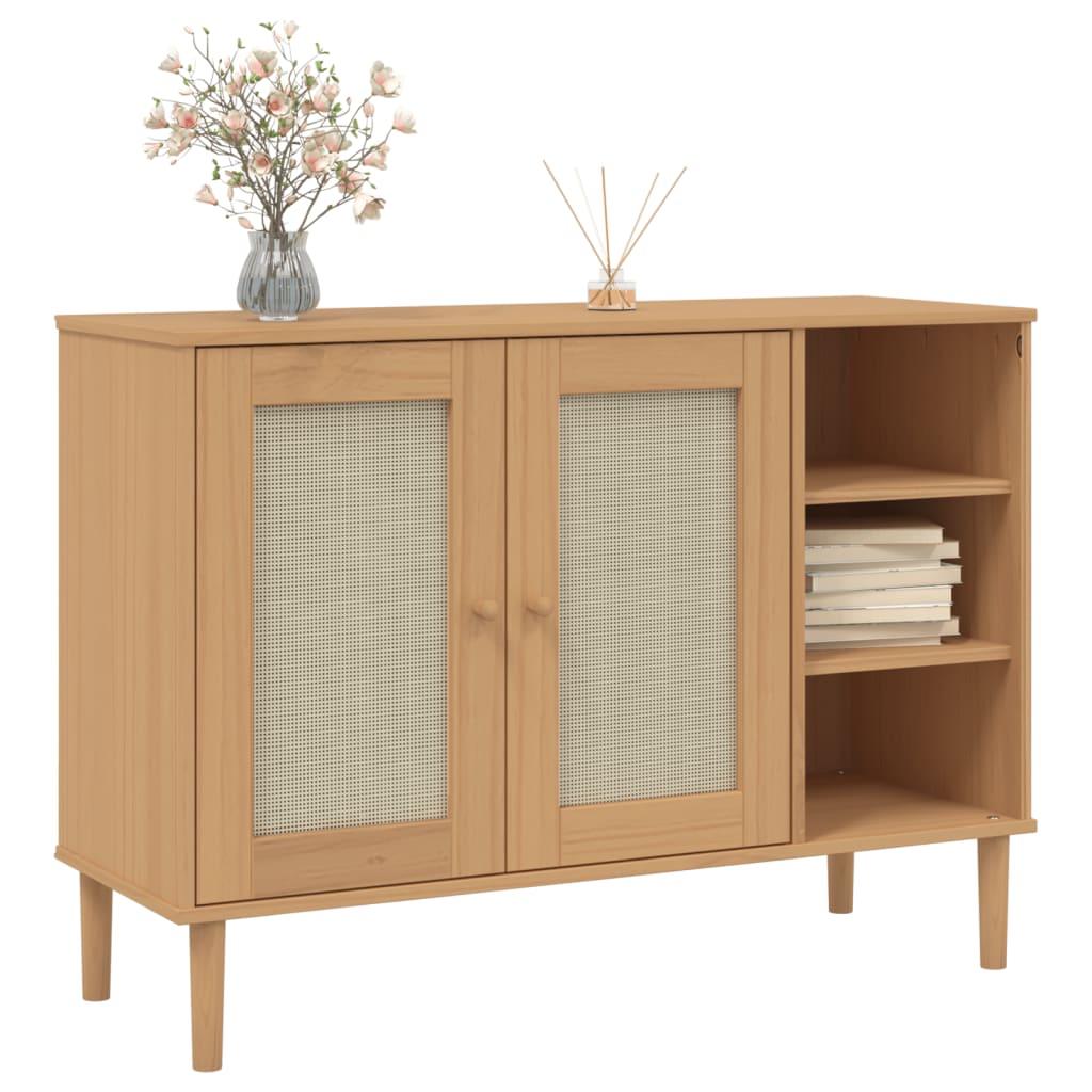 vidaXL Servantă SENJA, aspect ratan maro, 112x40x80 cm, lemn masiv pin