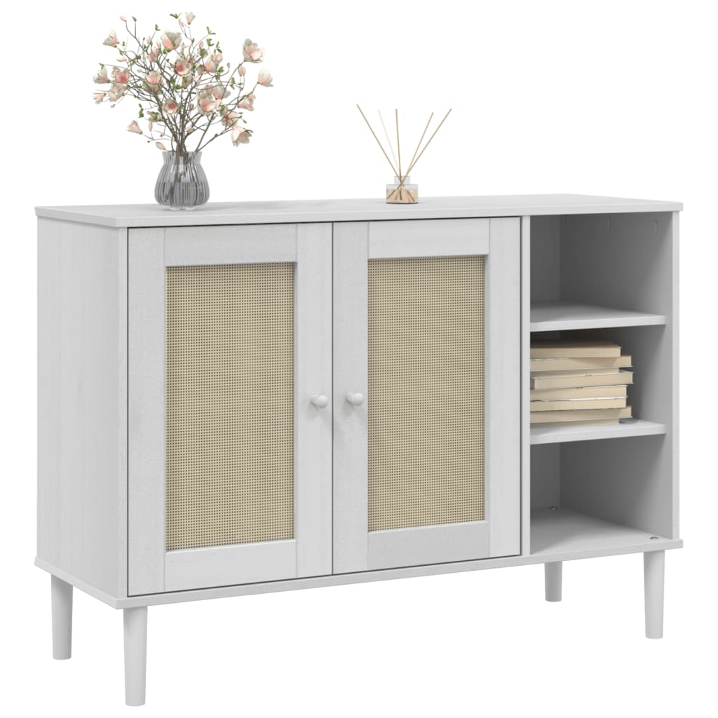 vidaXL Servantă SENJA, aspect ratan alb, 112x40x80 cm, lemn masiv pin vidaXL Servantă SENJA, aspect ratan alb, 112x40x80 cm, lemn masiv pin