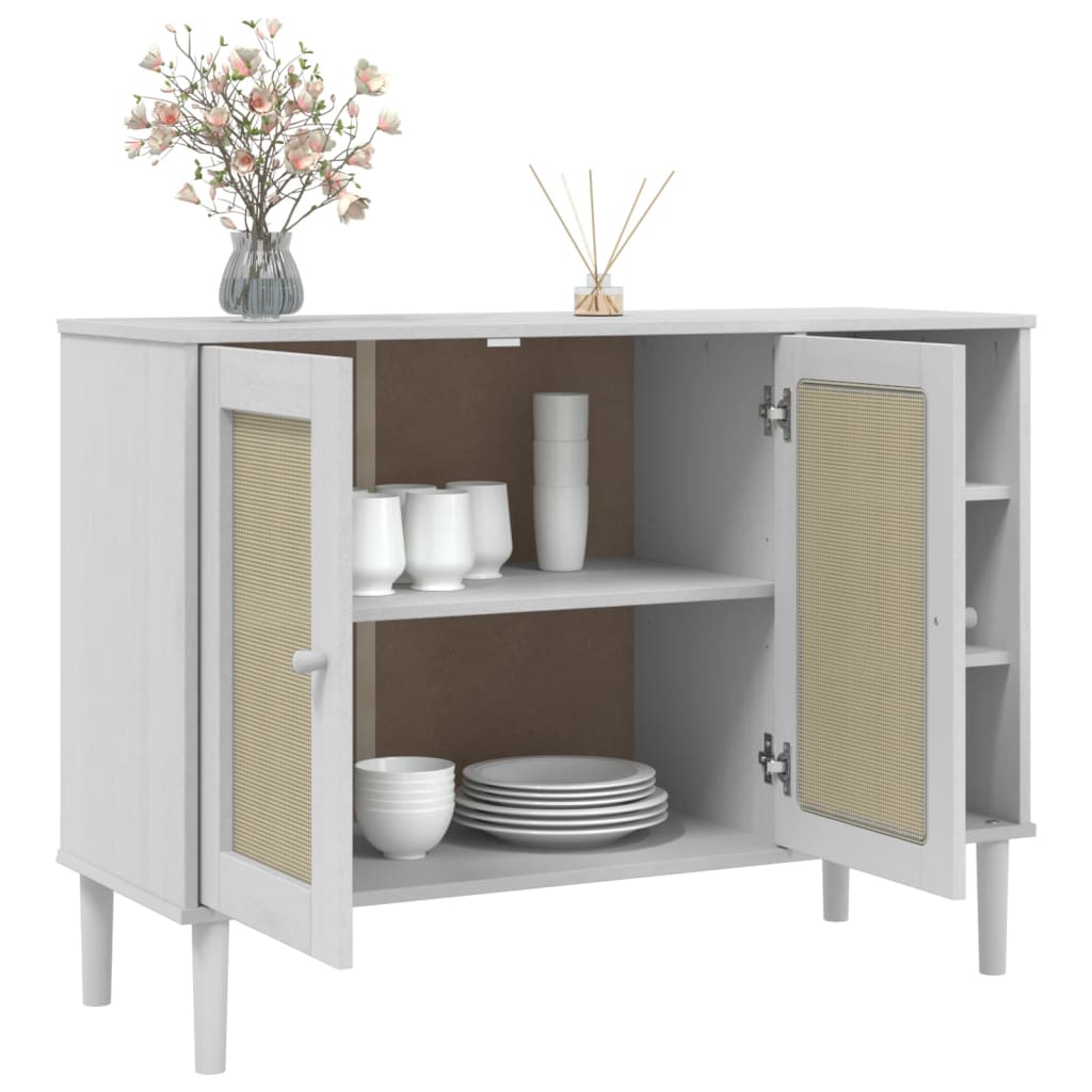 vidaXL Servantă SENJA, aspect ratan alb, 112x40x80 cm, lemn masiv pin vidaXL Servantă SENJA, aspect ratan alb, 112x40x80 cm, lemn masiv pin