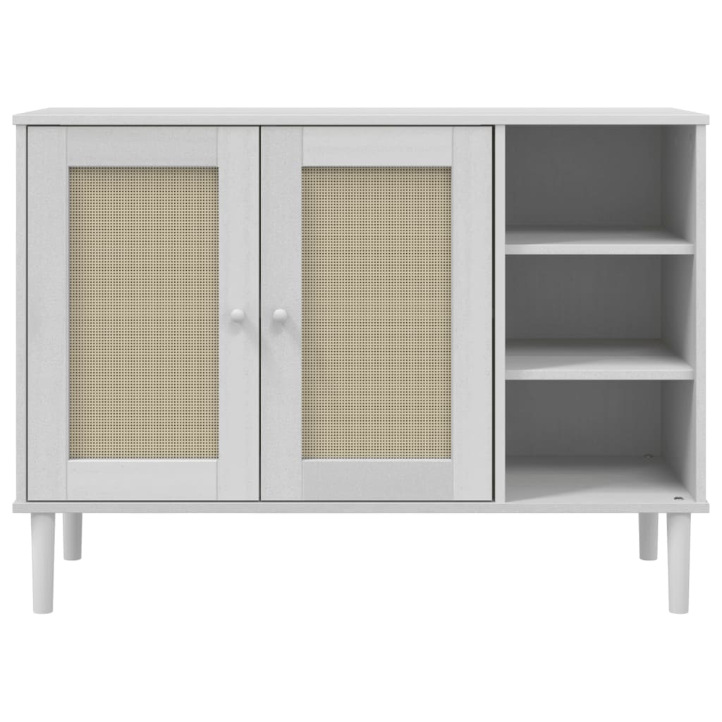 vidaXL Servantă SENJA, aspect ratan alb, 112x40x80 cm, lemn masiv pin vidaXL Servantă SENJA, aspect ratan alb, 112x40x80 cm, lemn masiv pin