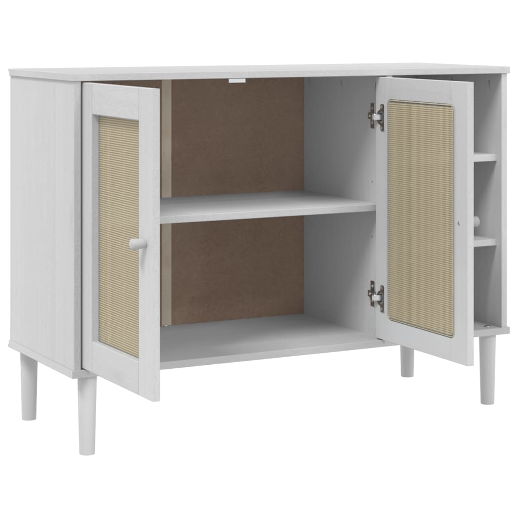 vidaXL Servantă SENJA, aspect ratan alb, 112x40x80 cm, lemn masiv pin vidaXL Servantă SENJA, aspect ratan alb, 112x40x80 cm, lemn masiv pin
