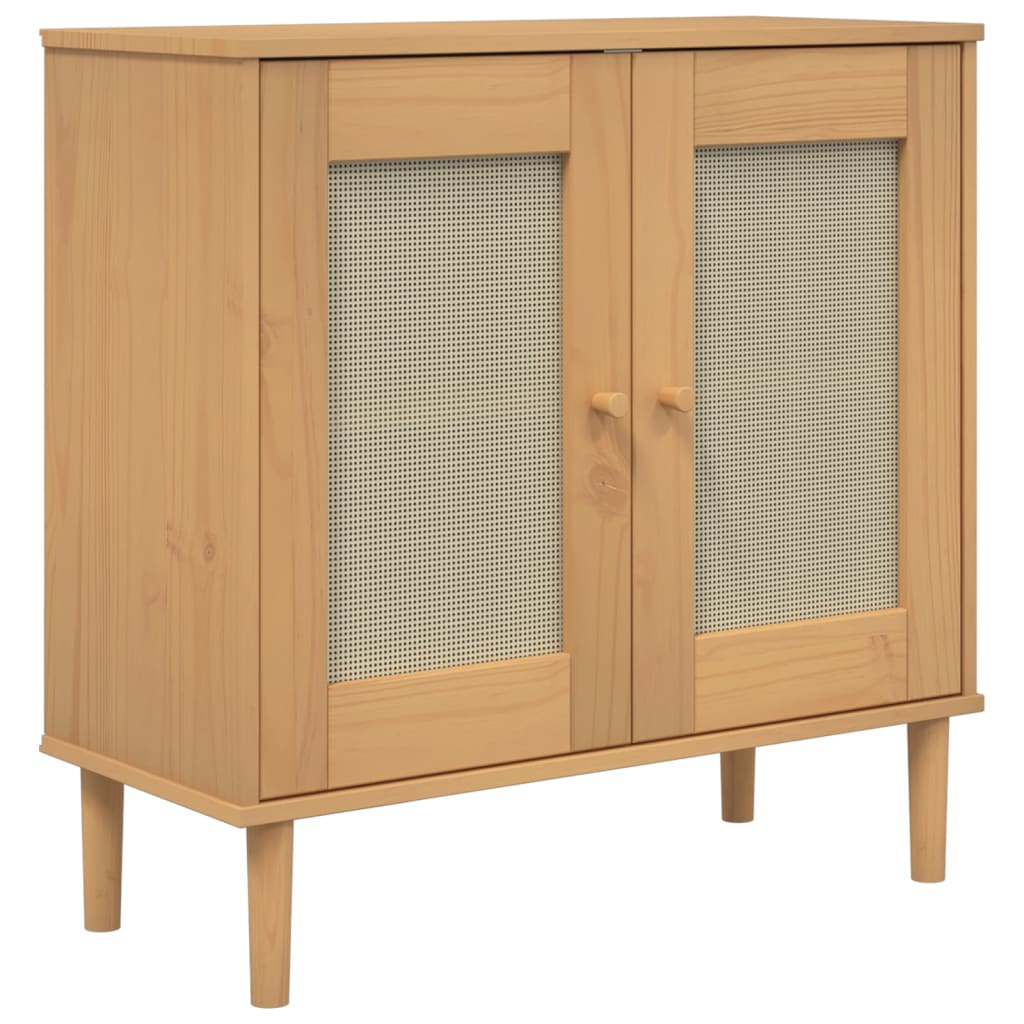 vidaXL Servantă SENJA, aspect ratan maro, 80x35x80 cm, lemn masiv pin vidaXL Servantă SENJA, aspect ratan maro, 80x35x80 cm, lemn masiv pin